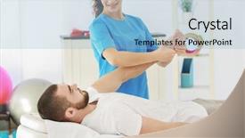  Presentation with working in a clinic - Beautiful slide deck featuring kensiology - physiotherapist working with patient backdrop and a light blue colored foreground