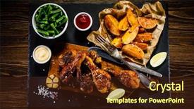  Presentation with kentucky - Presentation having kentucky chicken - grilled drumsticks with baked potatoes background and a tawny brown colored foreground