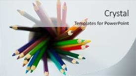  Presentation with pens and pencils - Slide deck enhanced with kept in mug on white background and a sky blue colored foreground