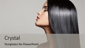  Presentation with long hair - PPT theme with keratin - hair beautiful brunette girl healthy background and a light gray colored foreground