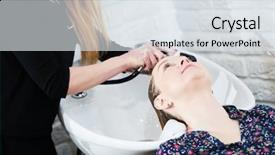  Presentation with hair - Cool new PPT theme with keratin - hairdresser washing female blonde hair backdrop and a sky blue colored foreground