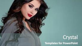  Presentation with beautiful green - PPT theme with keratin - portrait of beautiful female model background and a  colored foreground