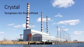  Presentation with nuclear energy - Cool new theme with nuclear plant - chimney at the energy station backdrop and a light blue colored foreground