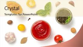  Presentation with sauces - Audience pleasing presentation theme consisting of ketchup - set of dip sauces backdrop and a blonde colored foreground