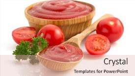  Presentation with tomato ketchup - Slide set consisting of ketchup - tomato sauce isolated on white background and a coral colored foreground
