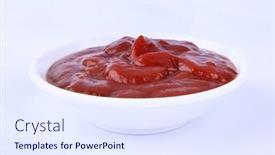  Presentation with white plate - Presentation design with ketchup-in-white-plate background and a sky blue colored foreground