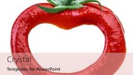  Presentation with tomato ketchup - Slide set with ketchup or tomato sauce in the shape of tomato fruit on white background background and a coral colored foreground