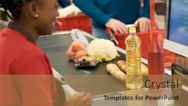  Presentation with oil products - Presentation theme enhanced with ketchup-sunflower-oil-bread background and a coral colored foreground