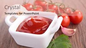  Presentation with ketchup - PPT theme featuring ketchup background and a coral colored foreground