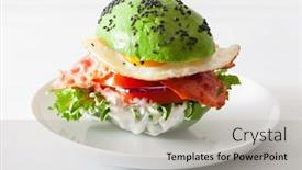  Presentation with keto - Amazing slide set having keto paleo diet avocado breakfast burger with bacon egg tomato backdrop and a light gray colored foreground