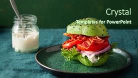  Presentation with keto - Beautiful presentation design featuring keto-paleo-diet-avocado-burger backdrop and a tawny brown colored foreground
