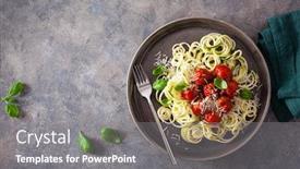  Presentation with keto - Audience pleasing presentation design consisting of keto-paleo-diet-zoodles-spiralized backdrop and a gray colored foreground