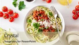  Presentation with keto - Colorful presentation theme enhanced with keto paleo zoodles bolognese zucchini backdrop and a soft green colored foreground