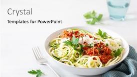  Presentation with keto - Colorful presentation design enhanced with keto paleo zoodles bolognese zucchini noodles with meat sauce and parmesan backdrop and a white colored foreground