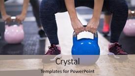  Presentation with group fitness - PPT theme having kettle - group of healthy young athletes background and a soft green colored foreground