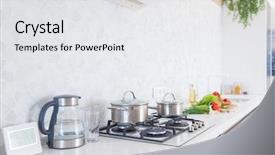  Presentation with kitchen - PPT theme consisting of kettle - modern kitchen at home background and a white colored foreground