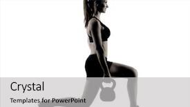  Presentation with body building - Colorful presentation enhanced with kettle - one caucasian woman exercising fitness backdrop and a light gray colored foreground