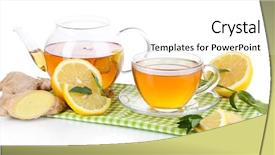  Presentation with organic tea - Slide deck having kettle and cup of tea background and a white colored foreground