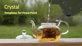  Presentation with veranda - Theme having kettle with boiling water tea background and a tawny brown colored foreground