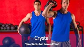  Presentation with gym ball - Colorful presentation theme enhanced with kettlebell and weighted ball workout backdrop and a navy blue colored foreground