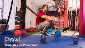  Presentation with art of balance - Cool new presentation theme with kettlebell man pistol squat balance backdrop and a ocean colored foreground