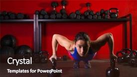  Presentation with strength - Presentation theme enhanced with kettlebells push-up woman strength background and a wine colored foreground