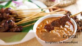  Presentation with sate - Cool new presentation design with ketupat traditional malay food malaysian backdrop and a coral colored foreground