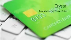  Presentation with credit card - Colorful slide set enhanced with key accounts sales - credit card on keyboard close backdrop and a  colored foreground