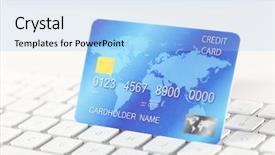  Presentation with credit card icon - Audience pleasing PPT theme consisting of key accounts sales - credit card on keyboard close backdrop and a light blue colored foreground