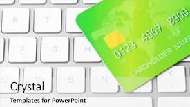  Presentation with credit card - PPT theme with key accounts sales - credit card on keyboard close background and a  colored foreground