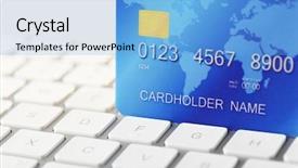  Presentation with cyber credit card crime - Theme with key accounts sales - credit card on keyboard close background and a  colored foreground