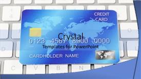  Presentation with credit card icon - Cool new slides with key accounts sales - credit card on keyboard close backdrop and a light blue colored foreground