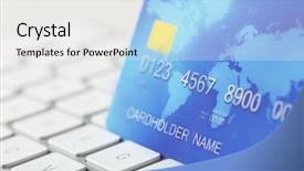  Presentation with credit card fraud - Presentation theme having key accounts sales - credit card on keyboard close background and a white colored foreground