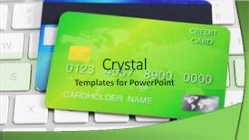  Presentation with keyboard - Colorful PPT theme enhanced with key accounts sales - credit cards on keyboard close backdrop and a  colored foreground