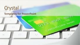  Presentation with keyboard - Colorful slides enhanced with key accounts sales - credit cards on keyboard close backdrop and a sky blue colored foreground