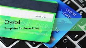  Presentation with keyboard - Colorful presentation enhanced with key accounts sales - credit cards on keyboard close backdrop and a  colored foreground