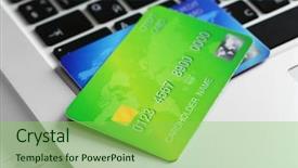  Presentation with keyboard - Slide set featuring key accounts sales - credit cards with keyboard background and a  colored foreground