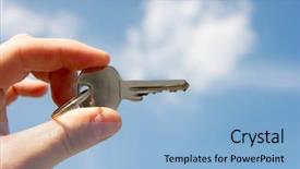  Presentation with hand holding colorful brain sketch - Beautiful slide set featuring key against blue sky backdrop and a light blue colored foreground