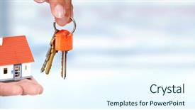  Presentation with house key - Slide deck having key and a little house background and a cool aqua colored foreground