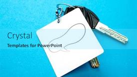  Presentation with shape - Slide set featuring blank badge lanyard - key and keychain background and a cyan colored foreground