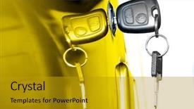  Presentation with car door lock - Beautiful PPT theme featuring key at car doors - close backdrop and a gold colored foreground