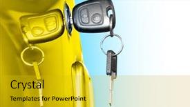  Presentation with car picture - Amazing PPT layouts having key at car doors closeup backdrop and a gold colored foreground