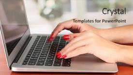  Presentation with education on computer black hands - PPT theme consisting of key board - detail of female hands using background and a  colored foreground