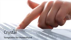  Presentation with laptop - Presentation having key board - woman s hand working background and a light blue colored foreground