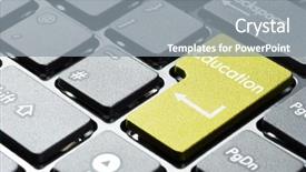  Presentation with education on computer black hands - Slide set featuring key business skills - computer keyboard with education button background and a gray colored foreground
