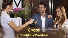  Presentation with hotel key - Presentation design enhanced with key card to new guests background and a tawny brown colored foreground