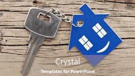  Presentation with house key - Slides featuring key chain figure of house and key close up background and a coral colored foreground