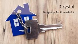  Presentation with house key - Amazing theme having key chain figure of house and key close up backdrop and a lemonade colored foreground