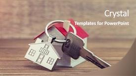 Presentation with house key - PPT theme enhanced with key chain with house symbol background and a coral colored foreground