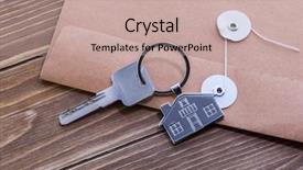  Presentation with house key - Colorful presentation design enhanced with key chain with house symbol backdrop and a coral colored foreground